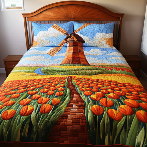 Blooming Windmill 3-Piece Quilted Bedding Set NCU0PT6354