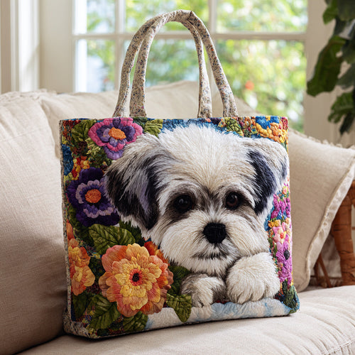 Blooms Shih Tzu Quilted Tote Bag NCU0HH1423