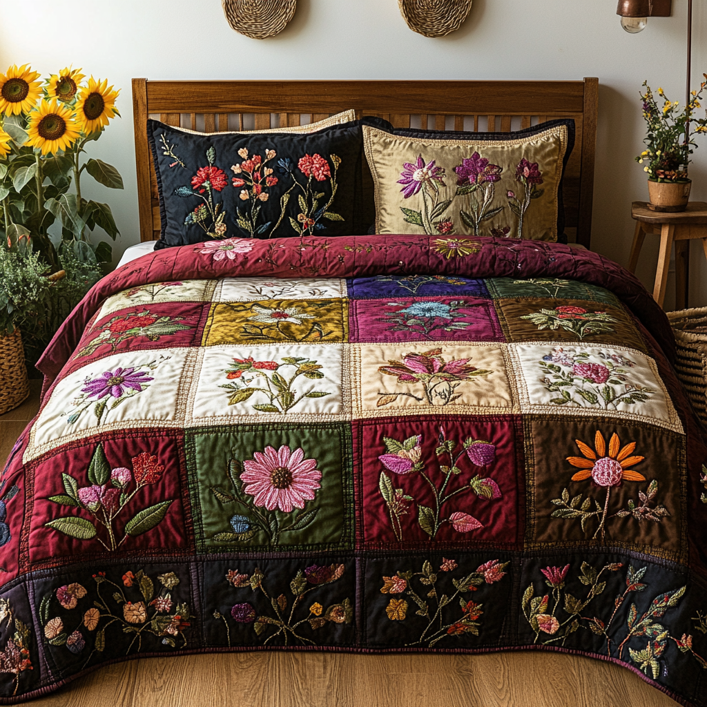 Petal Perfect 3-Piece Quilted Bedding Set NCU0VT127