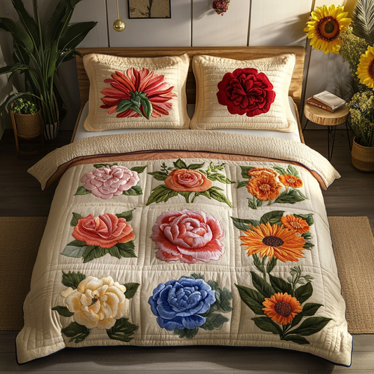 Blossom Breeze 3-Piece Quilted Bedding Set NCU0VL1518