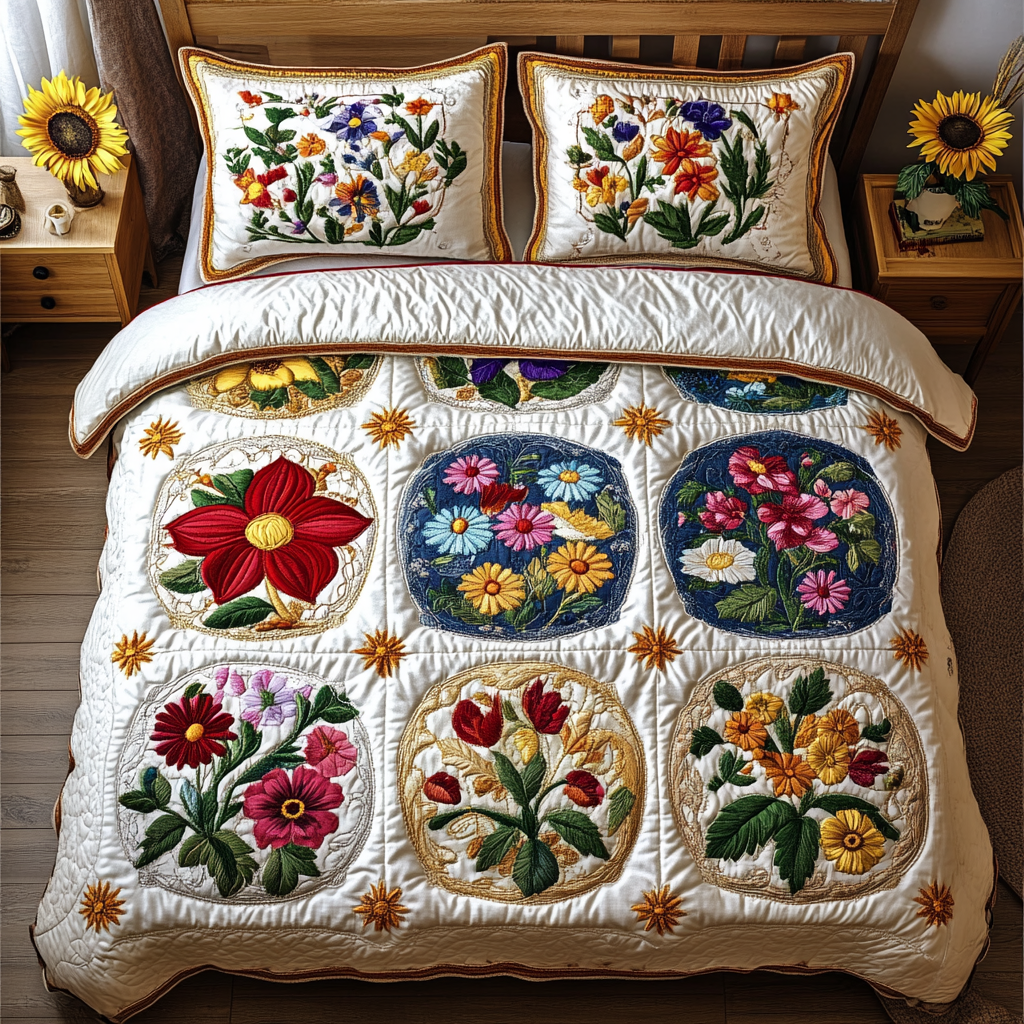 Blossom Meadow 3-Piece Quilted Bedding Set NCU0VL1467