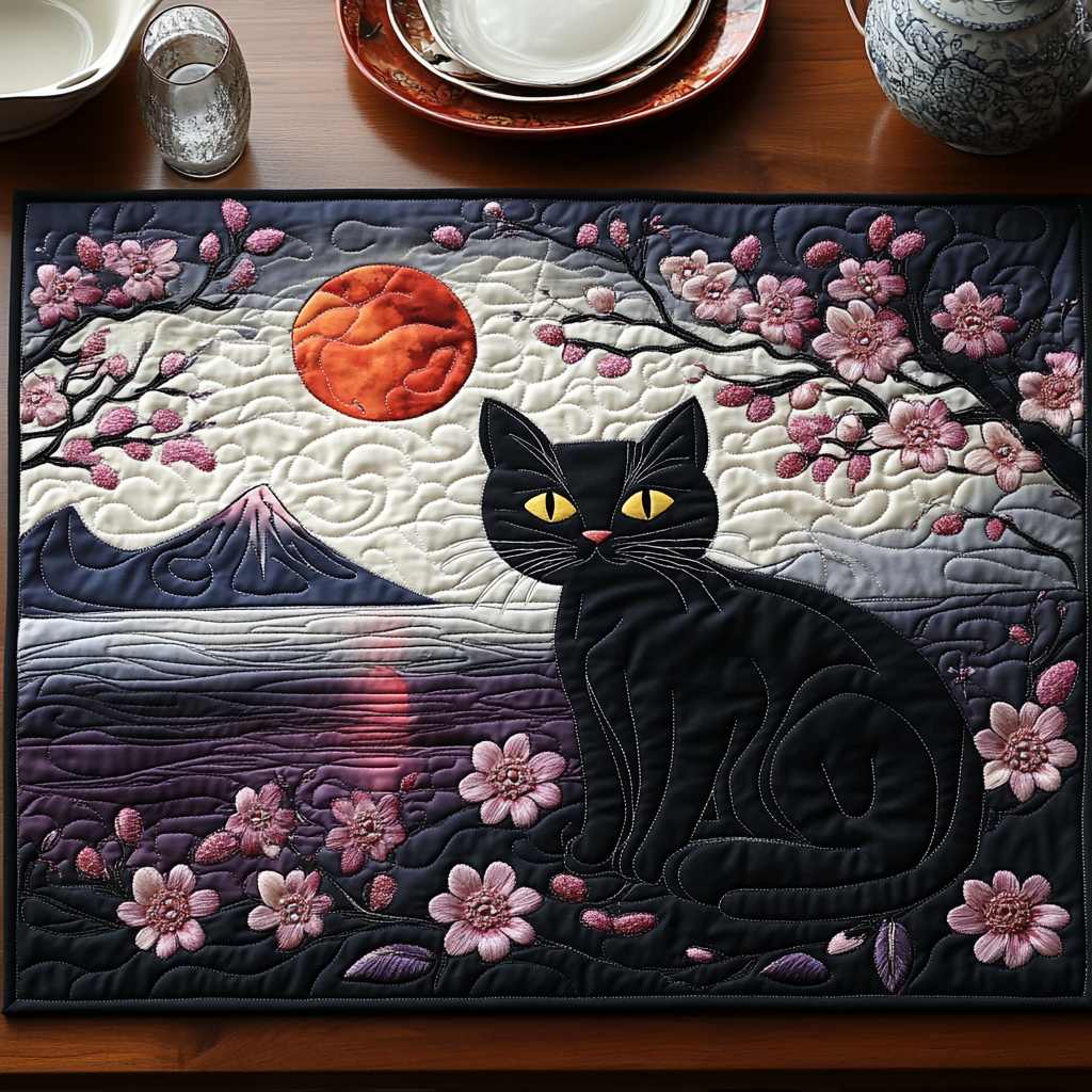 Blossom Mountain Cat Quilted Table Runner NCU0DV5940