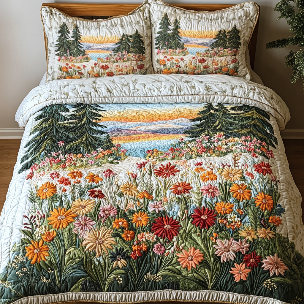 Blossom Path 3-Piece Quilted Bedding Set NCU0VH5771