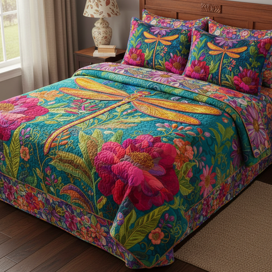 Blossom Symphony Dragonfly 3-Piece Quilted Bedding Set NCU0XD1637