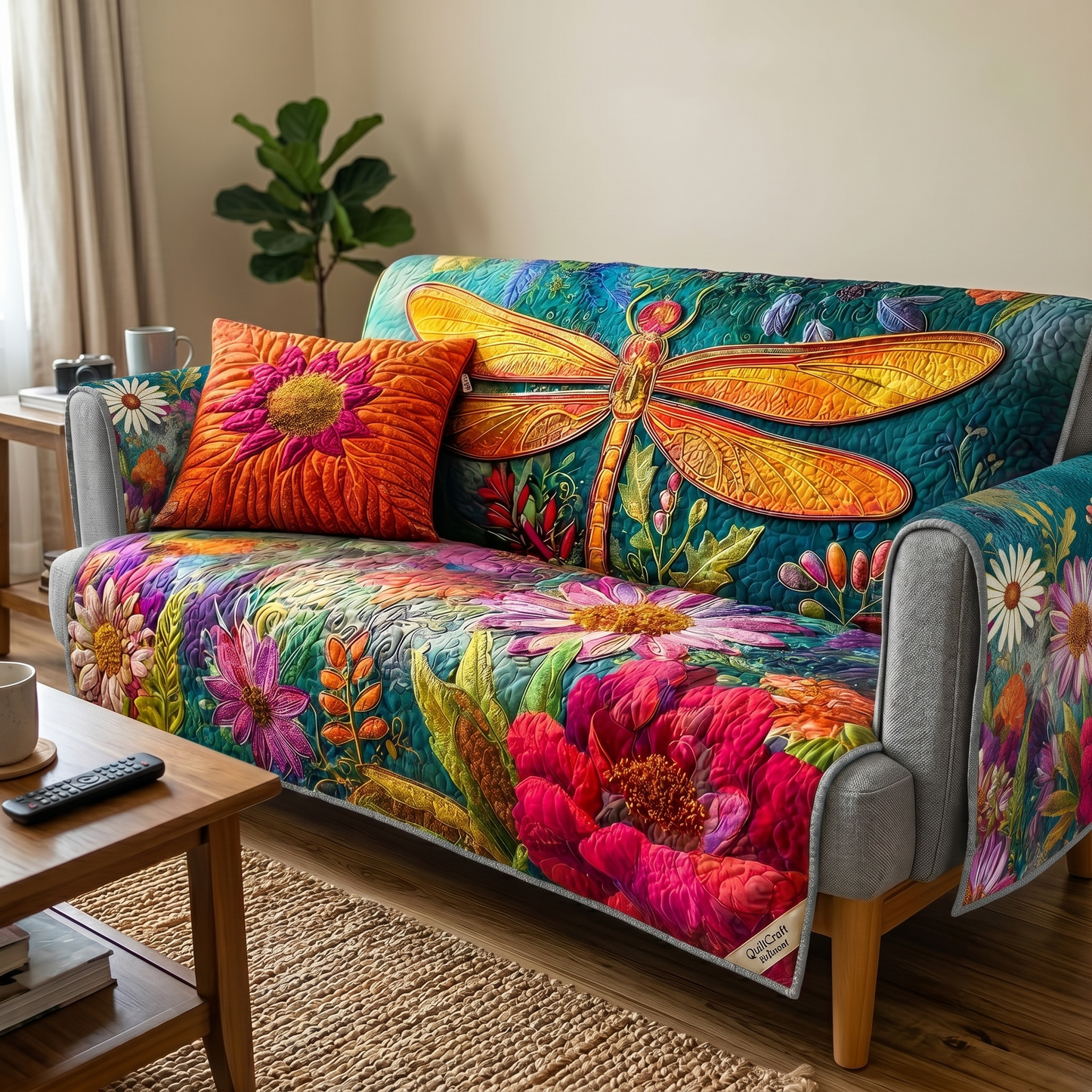 Blossom Symphony Dragonfly Quilted Sofa Cover NCU0XD1637