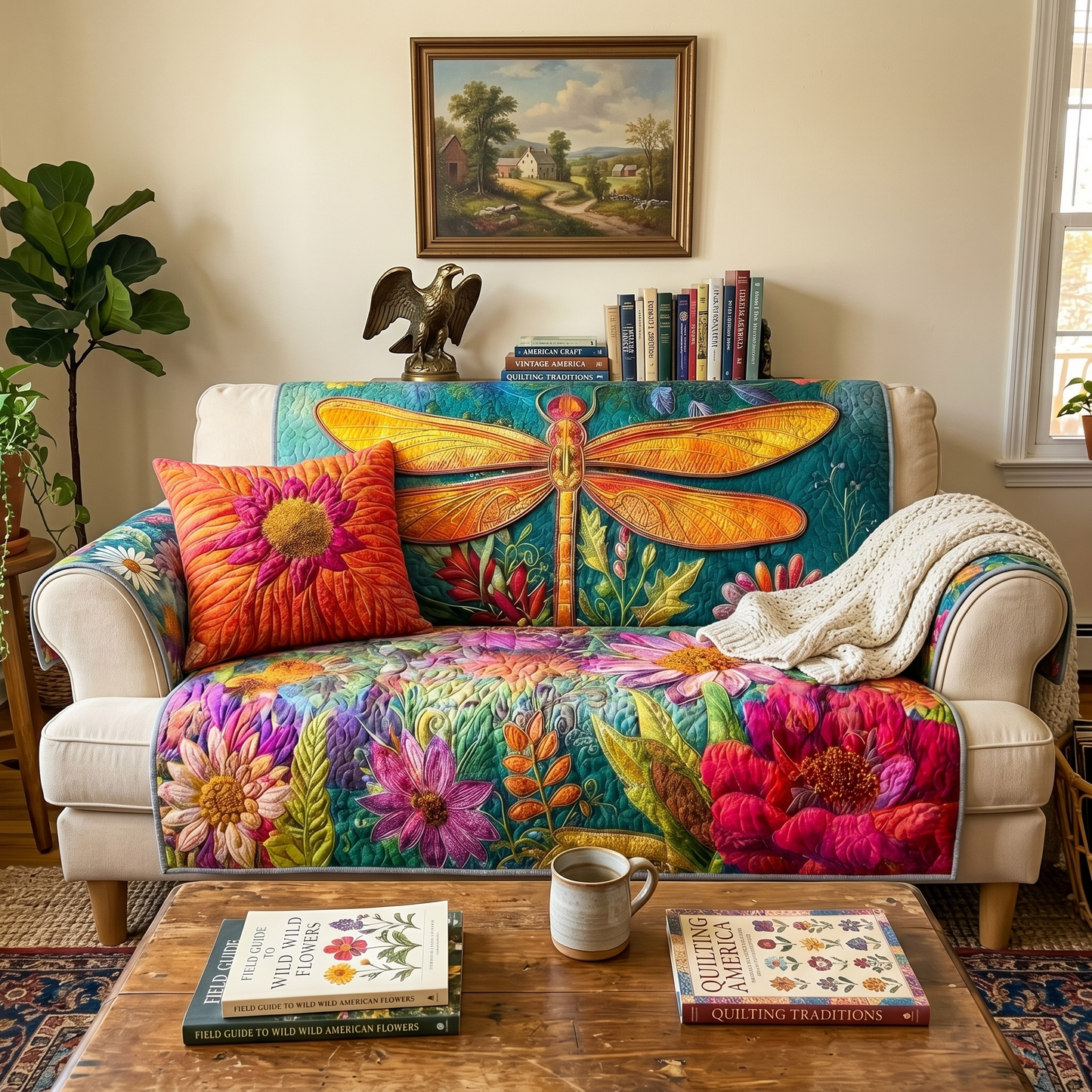 Blossom Symphony Dragonfly Quilted Sofa Cover NCU0XD1637