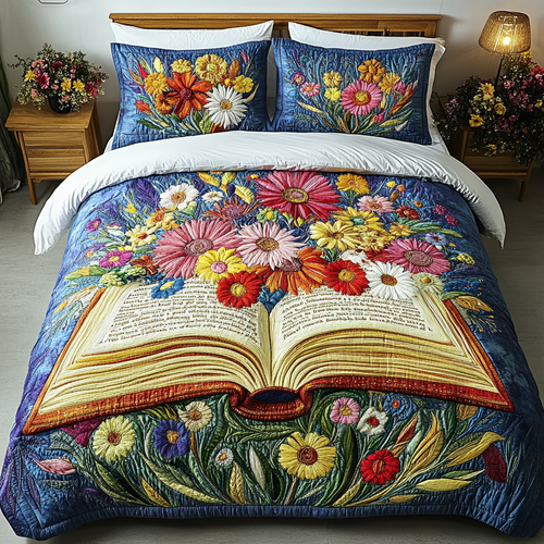 Blossoming Book 3-Piece Quilted Bedding Set NCU0VL1319