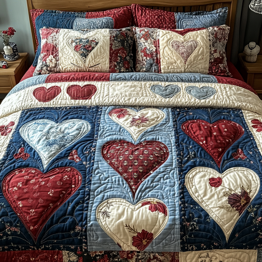 Blossoming Hearts 3-Piece Quilted Bedding Set NCU0DK3730