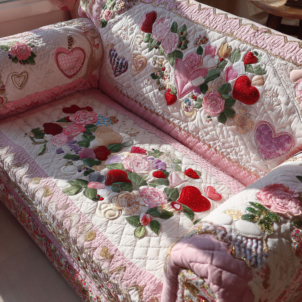 Blossoming Hearts Quilted Sofa Cover NCU0PT10752