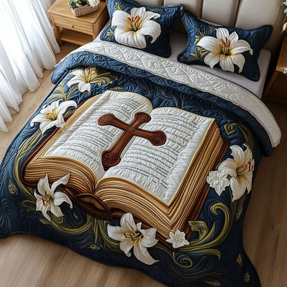 Blossoms of Prayer 3-Piece Quilted Bedding Set NCU0NT6723