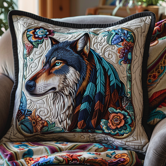 Blue Eyed Wolf Quilted Pillow Case NCU0TH119