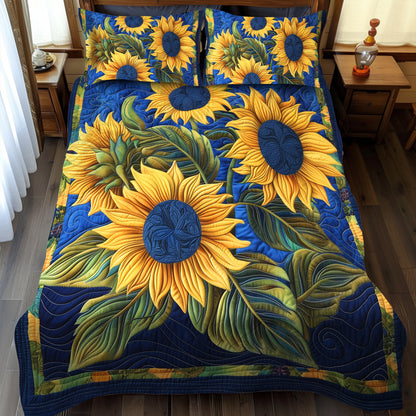 Blue Night Sunflower 3-Piece Quilted Bedding Set NCU0TH914