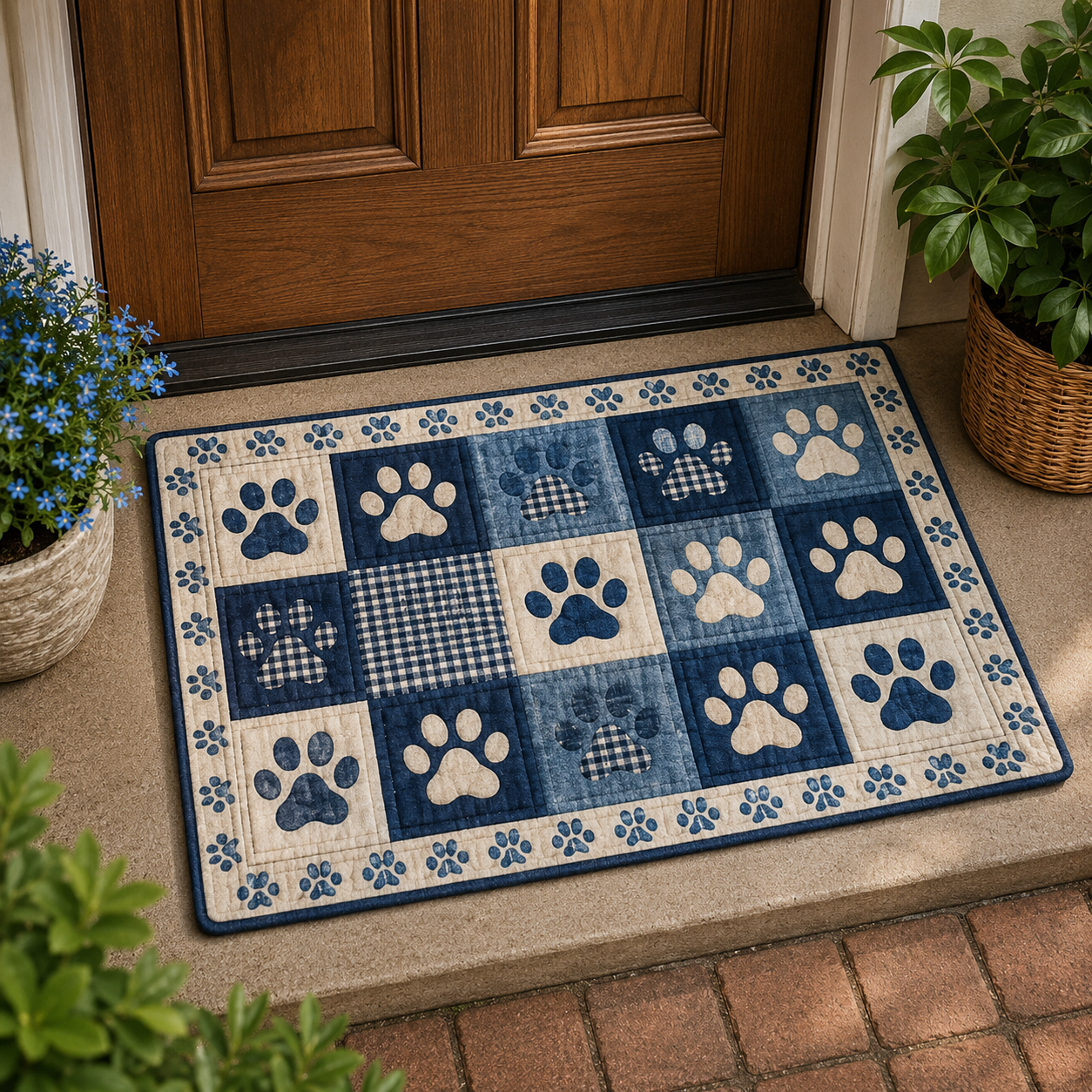 Blue Paw Patchwork Doormat NCU0TV871