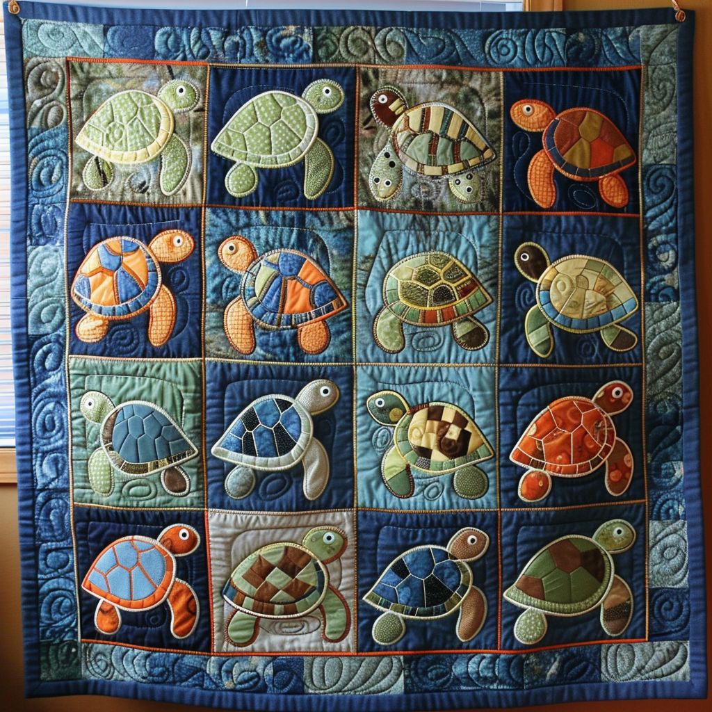 Blue Sea Turtle Quilted Blanket NCU0TH657