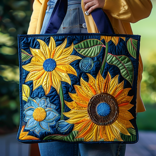 Blue Sunflowers Quilted Tote Bag NCU0TH495