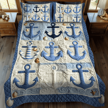 Blue Anchors 3-Piece Quilted Bedding Set NCU0TH1227
