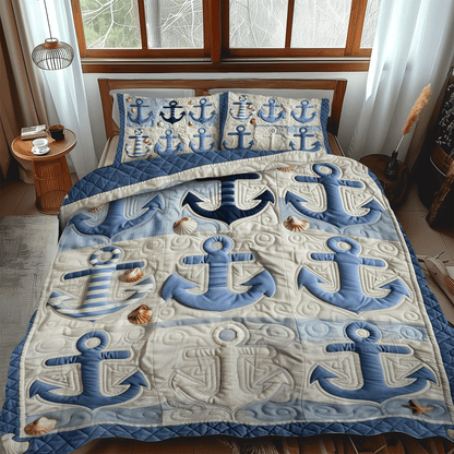 Blue Anchors 3-Piece Quilted Bedding Set NCU0TH1227