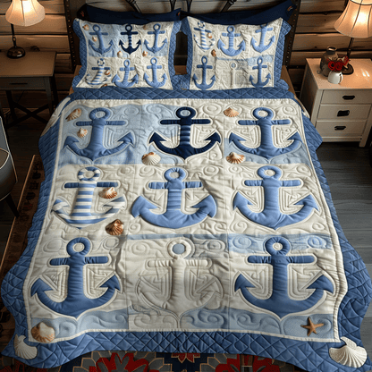Blue Anchors 3-Piece Quilted Bedding Set NCU0TH1227