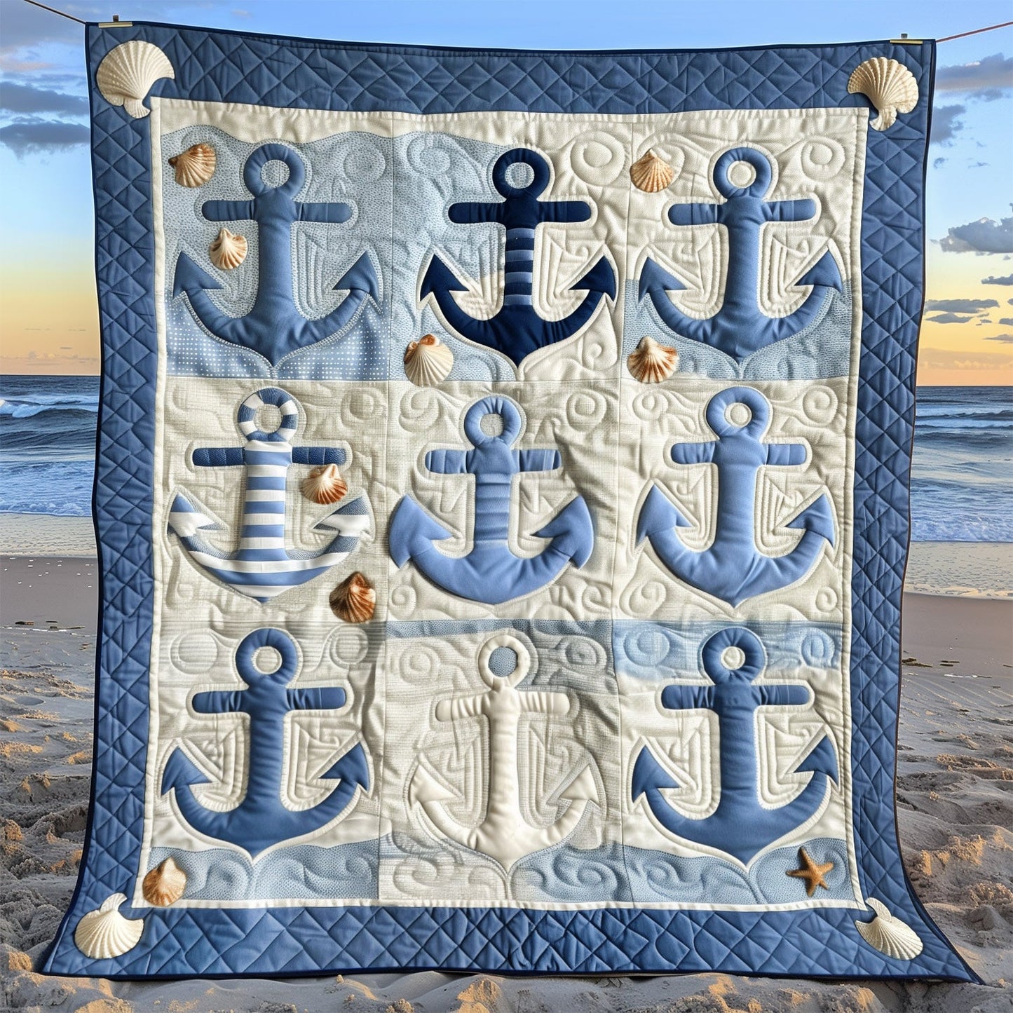 Blue Anchors Quilted Blanket NCU0TH1324