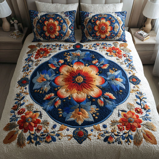Blue Bloom 3-Piece Quilted Bedding Set NCU0TV139