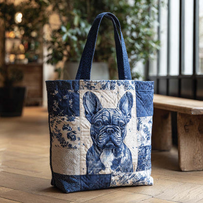 Blue Bulldog Charm Quilted Tote Bag NCU0XD368