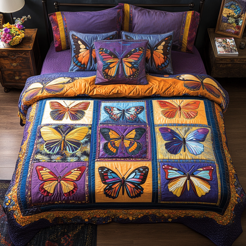 Blue Butterfly 3-Piece Quilted Bedding Set NCU0DK10739