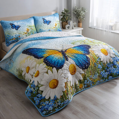 Blue Butterfly 3-Piece Quilted Bedding Set NCU0VL3106