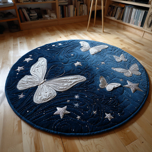Blue Butterfly Galaxy Quilted Round Mat NCU0HH097