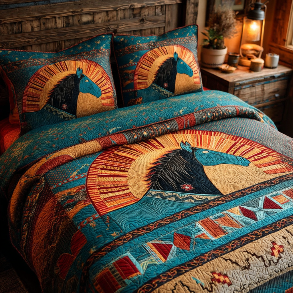 Blue Canyon Stallion 3-Piece Quilted Bedding Set NCU0XD1829