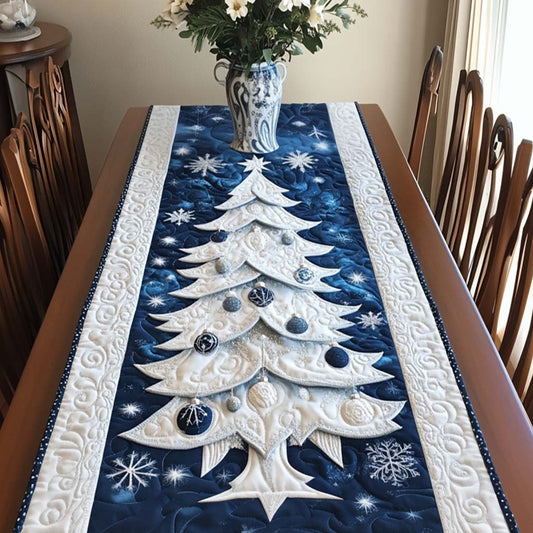 Blue Christmas Tree Quilted Table Runner NCU0NT9979