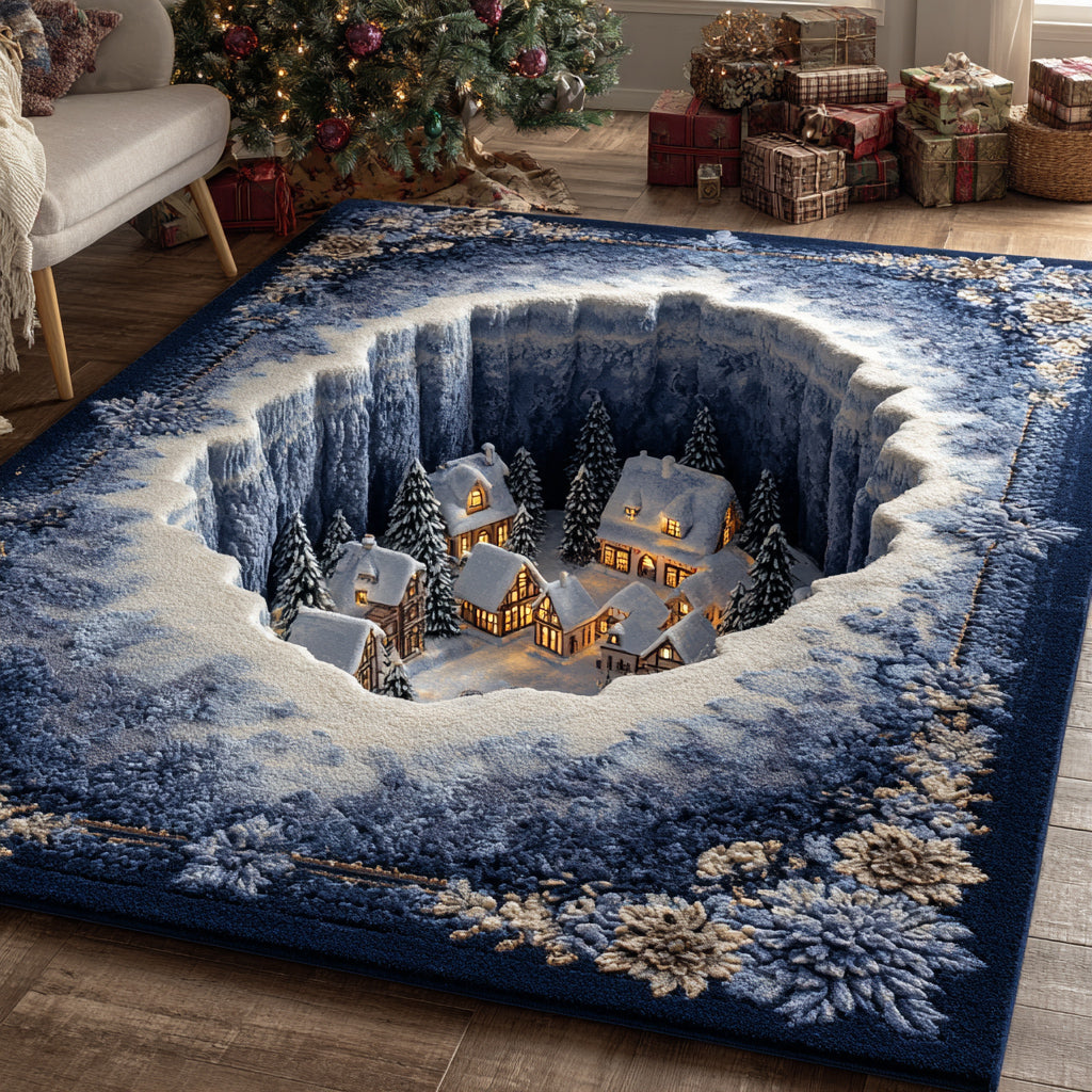 Blue Christmas Village Area Rug NCU0HH1138