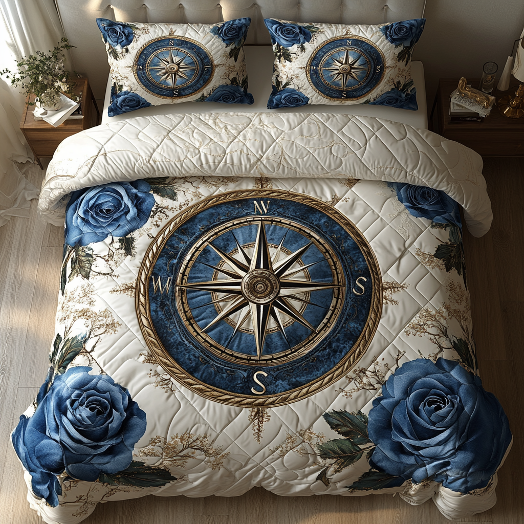 Blue Compass 3-Piece Quilted Bedding Set NCU0DV4489