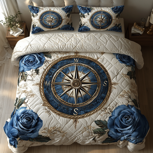 Blue Compass 3-Piece Quilted Bedding Set NCU0DV4489