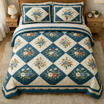 Blue Cottage 3-Piece Quilted Bedding Set NCU0TV1680