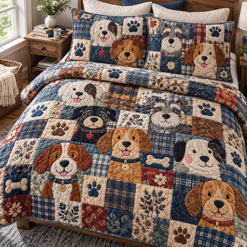 Blue Country Dogs 3-Piece Quilted Bedding Set NCU0DV10505