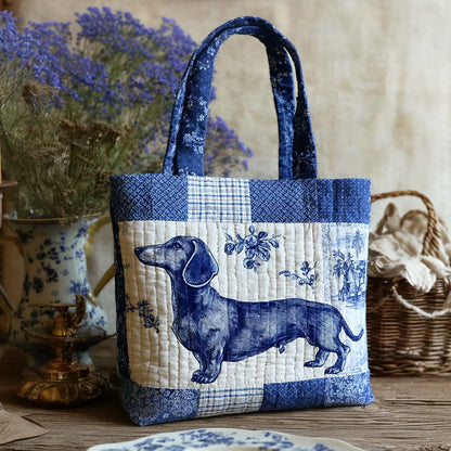 Blue Dachshund Smile Quilted Tote Bag NCU0XD374