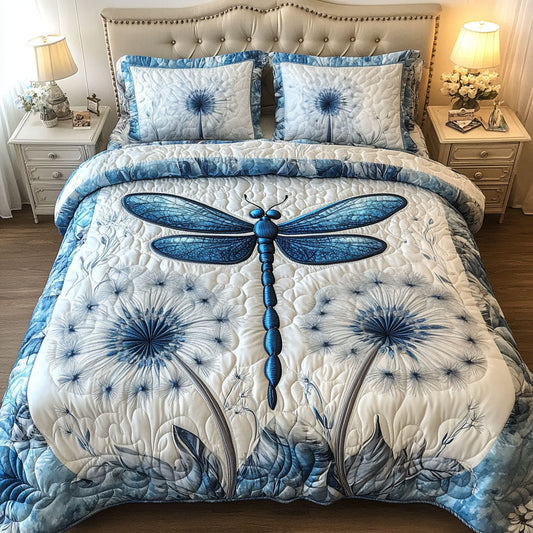 Blue Dragonfly Dreams 3-Piece Quilted Bedding Set NCU0NT5401