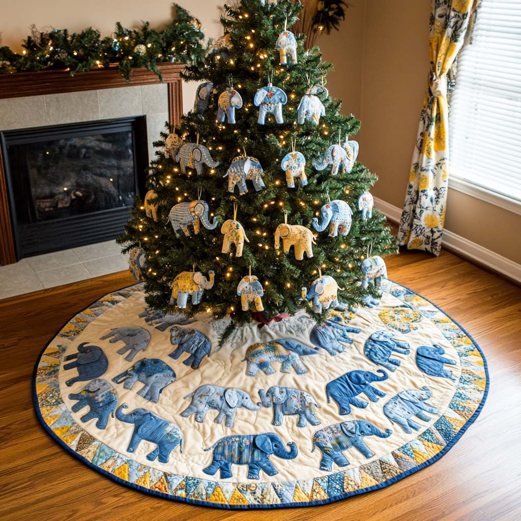 Blue Elephants Christmas Quilted Tree Skirt NCU0NT2231