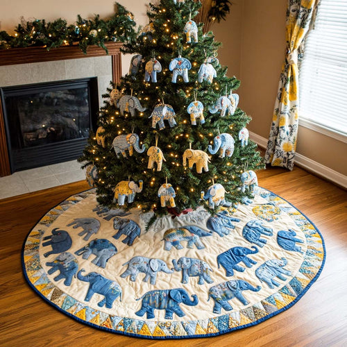 Blue Elephants Christmas Quilted Tree Skirt NCU0NT2231