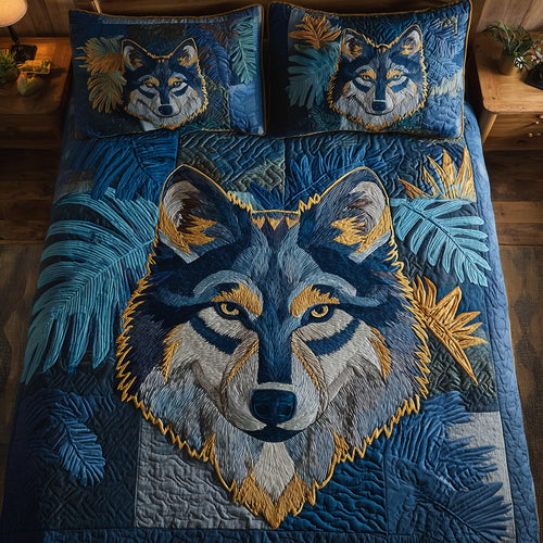 Blue Ember Wolf 3-Piece Quilted Bedding Set NCU0TH3620
