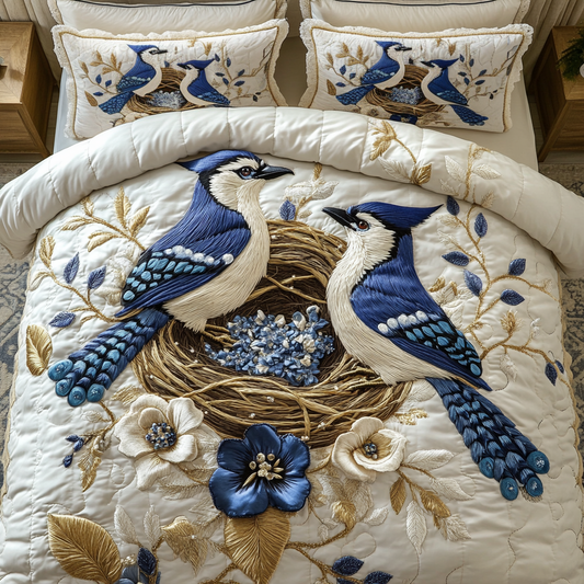 Blue Feather 3-Piece Quilted Bedding Set NCU0VH4260