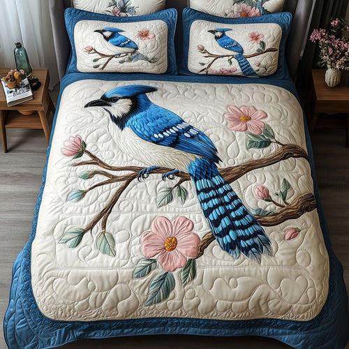 Blue Feather Delight 3-Piece Quilted Bedding Set NCU0PT6253