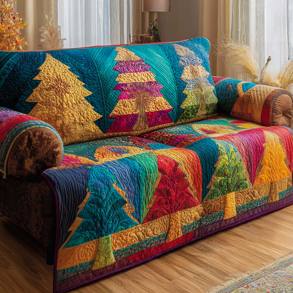 Blue Festive Tree Quilted Sofa Cover NCU0XD1927