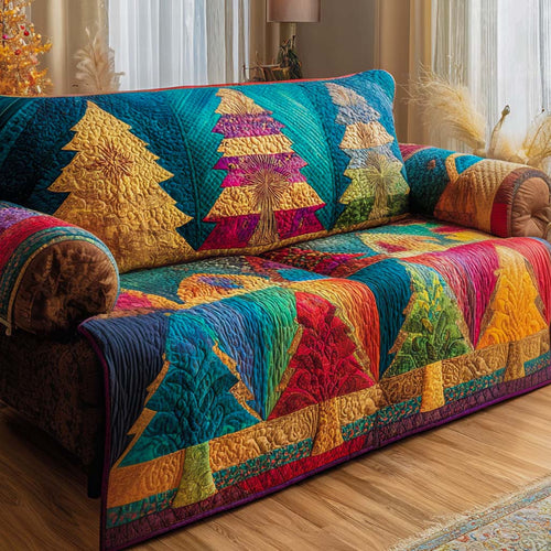 Blue Festive Tree Quilted Sofa Cover NCU0XD1927