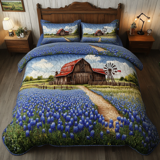 Blue Fields 3-Piece Quilted Bedding Set NCU0DK7106