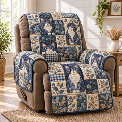 Blue Floral Cats Quilted Sofa Cover NCU0PT12291