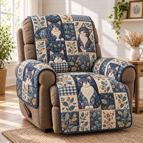 Blue Floral Cats Quilted Sofa Cover NCU0PT12291