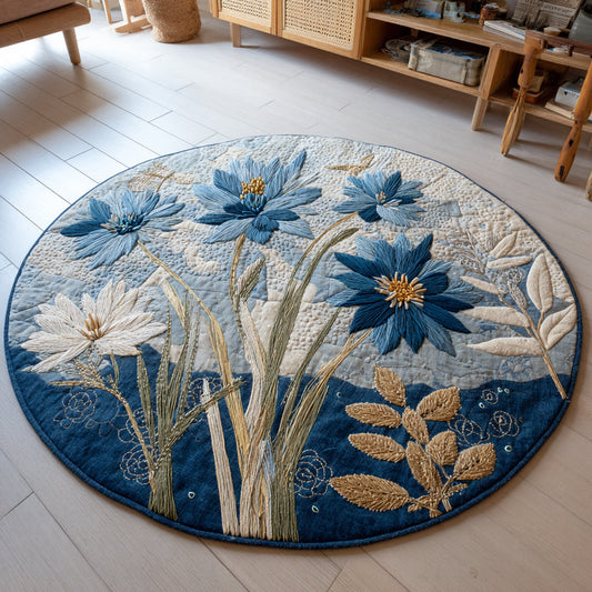 Blue Floral Quilted Round Mat NCU0HH124
