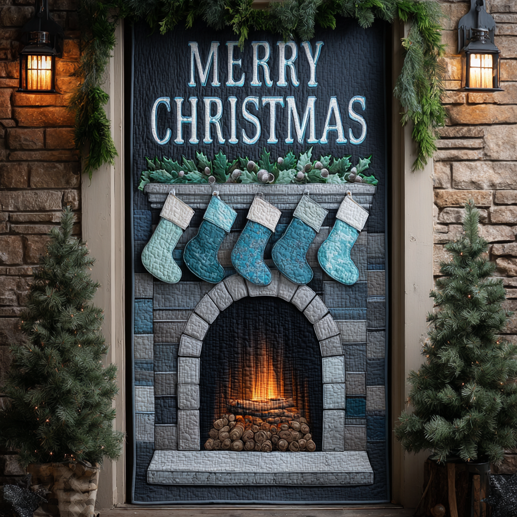 Blue Frost Fireplace Quilted Door Cover NCU0XD2018