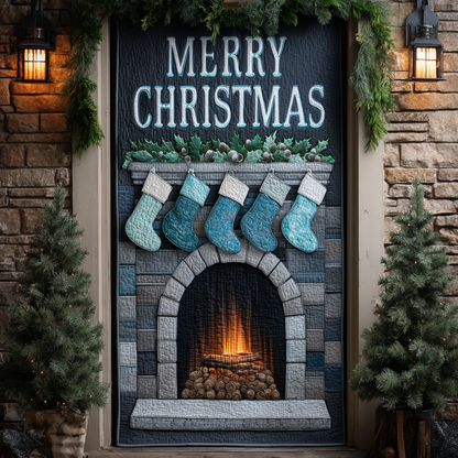 Blue Frost Fireplace Quilted Door Cover NCU0XD2018